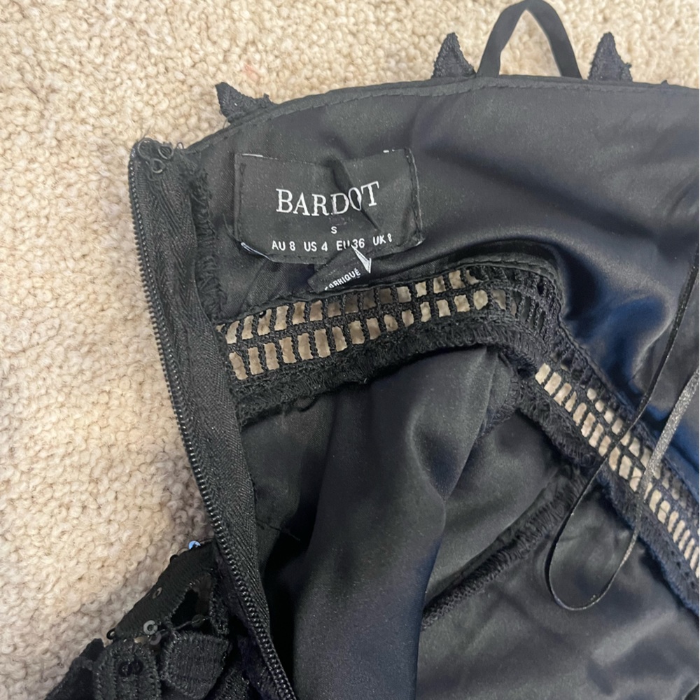 Bardot Black Sequin Sleeveless Mini Halter Dress with Lace & Open Back Small 4 - Picture 7 of 11